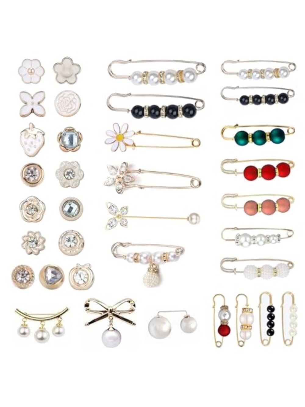 35 Pcs Pearl Brooch Pins Sweater Shawl Clip Faux Pearl Decorative Safety Pins